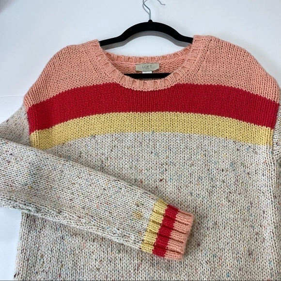 Loft Sweater Cream Red Yellow Peach Medium Color Block Stripe Cotton Blend - Picture 8 of 8
